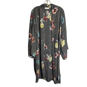 Umgee XL / 1X Sheer Floral Striped Long Kimono Duster Open Front Casual